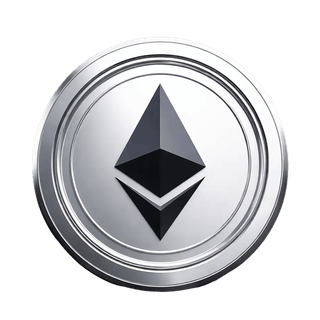 Ethereum (ETH) 코인을 표현한 떠 있는 그래픽 오브젝트